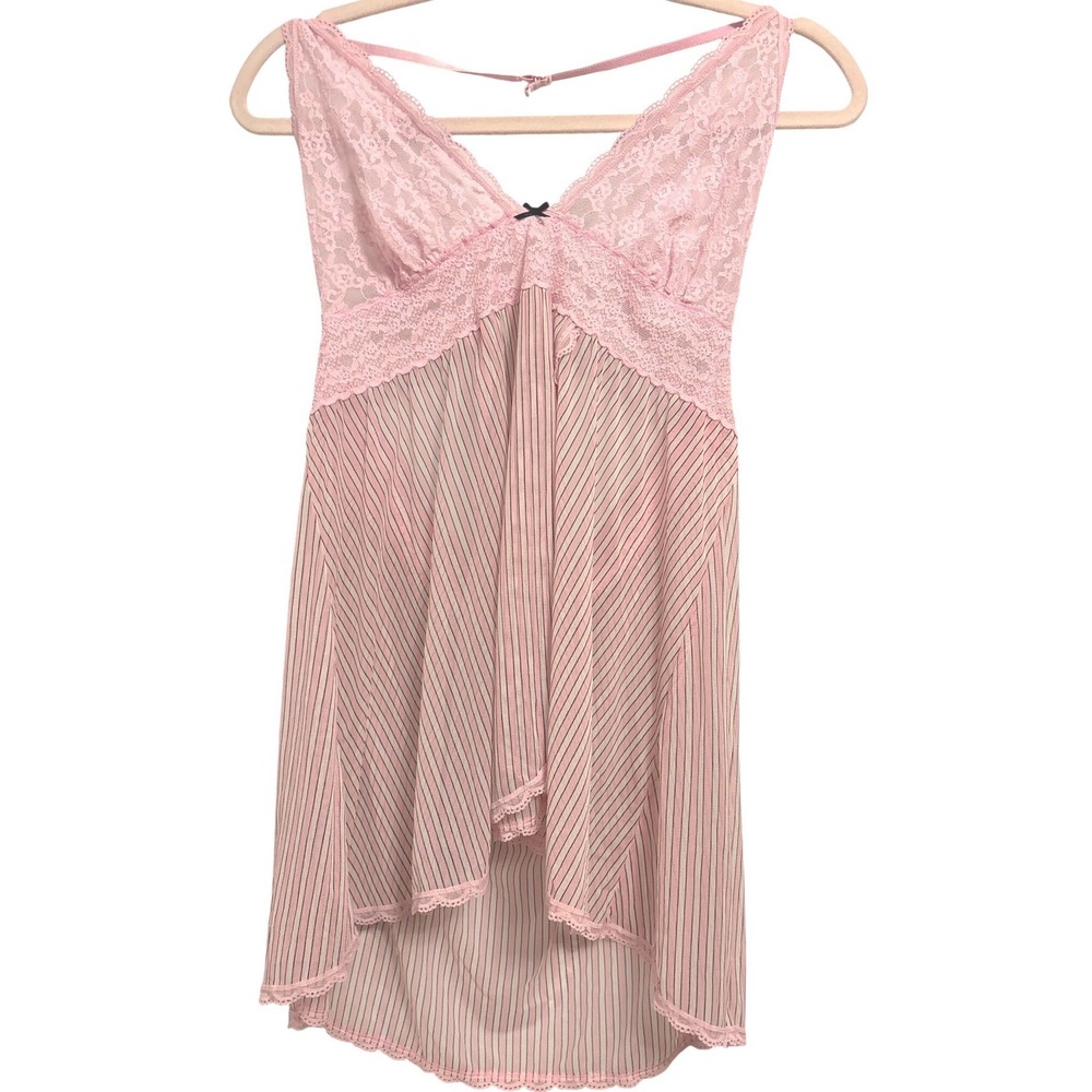 VTG Victoria's Secret Pink Lace Pinstripe Babydoll Coquette Y2K Slip XL